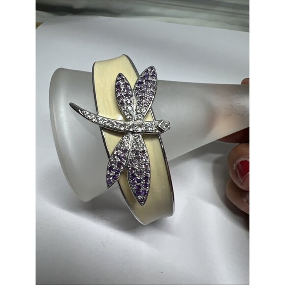 925 Jewelry - Dragonfly Insect  Silver 925 Cuff Bangle Bracelet CZ Rhinestone